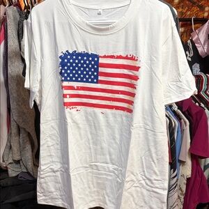 Source Unknown White Short Sleeve Tee with American Flag Print unisex